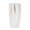 White Ceramic Abstract Ribbed Dimensional Folded Vase with Compact Wavy Rim